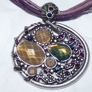 GOTH VAMPIRE VICTORIAN PURPLE FAUX MARCASITE CRYSTAL BEAD ROPE NECKLACE EARRINGS